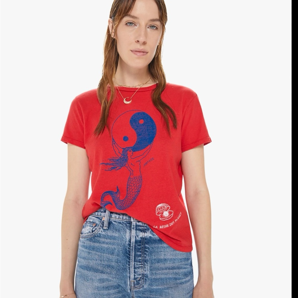 MOTHER The Lil Goodie Goodie Yin Yang Tee Shirt In Red Small